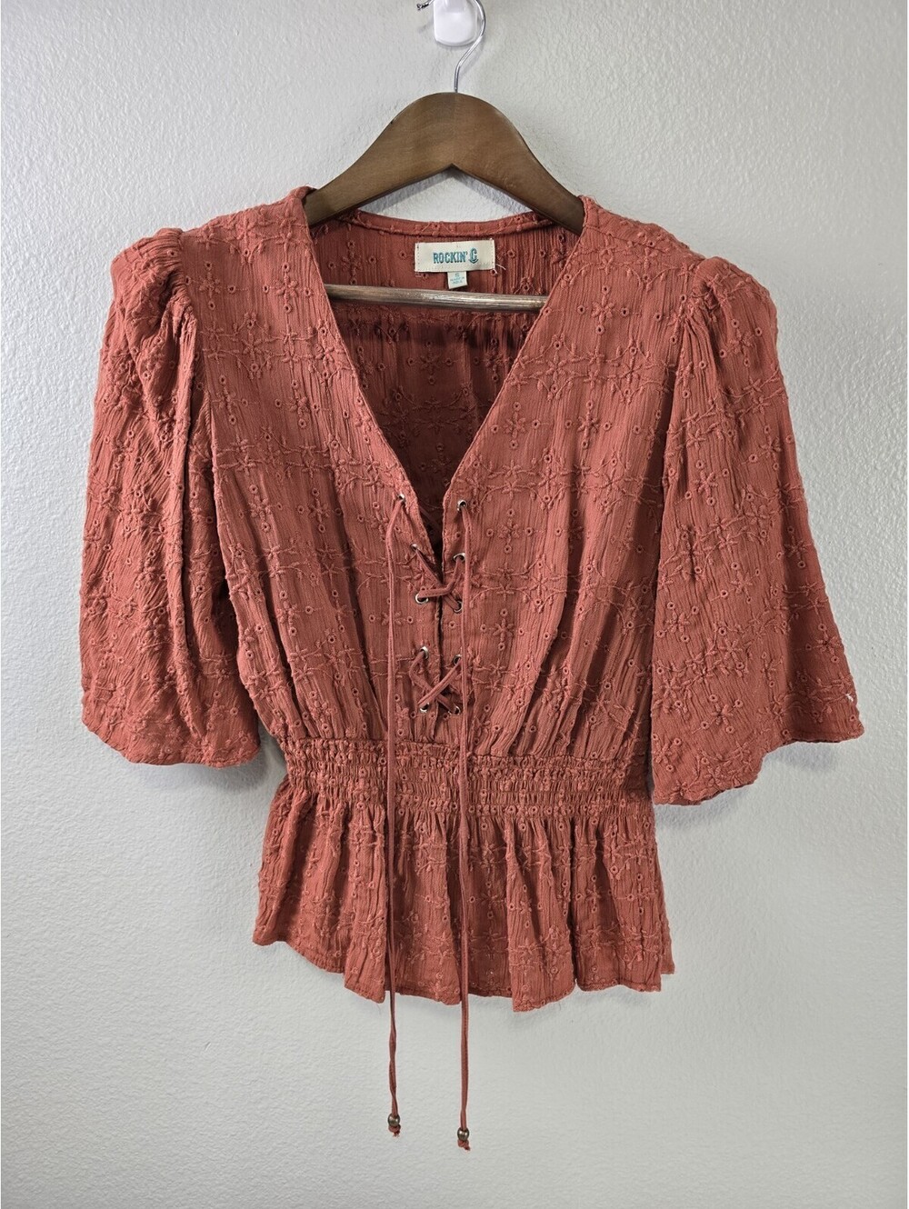 Womens ROCKIN C Burnt Orangesize Small Embroidered Blouse, Western Wear